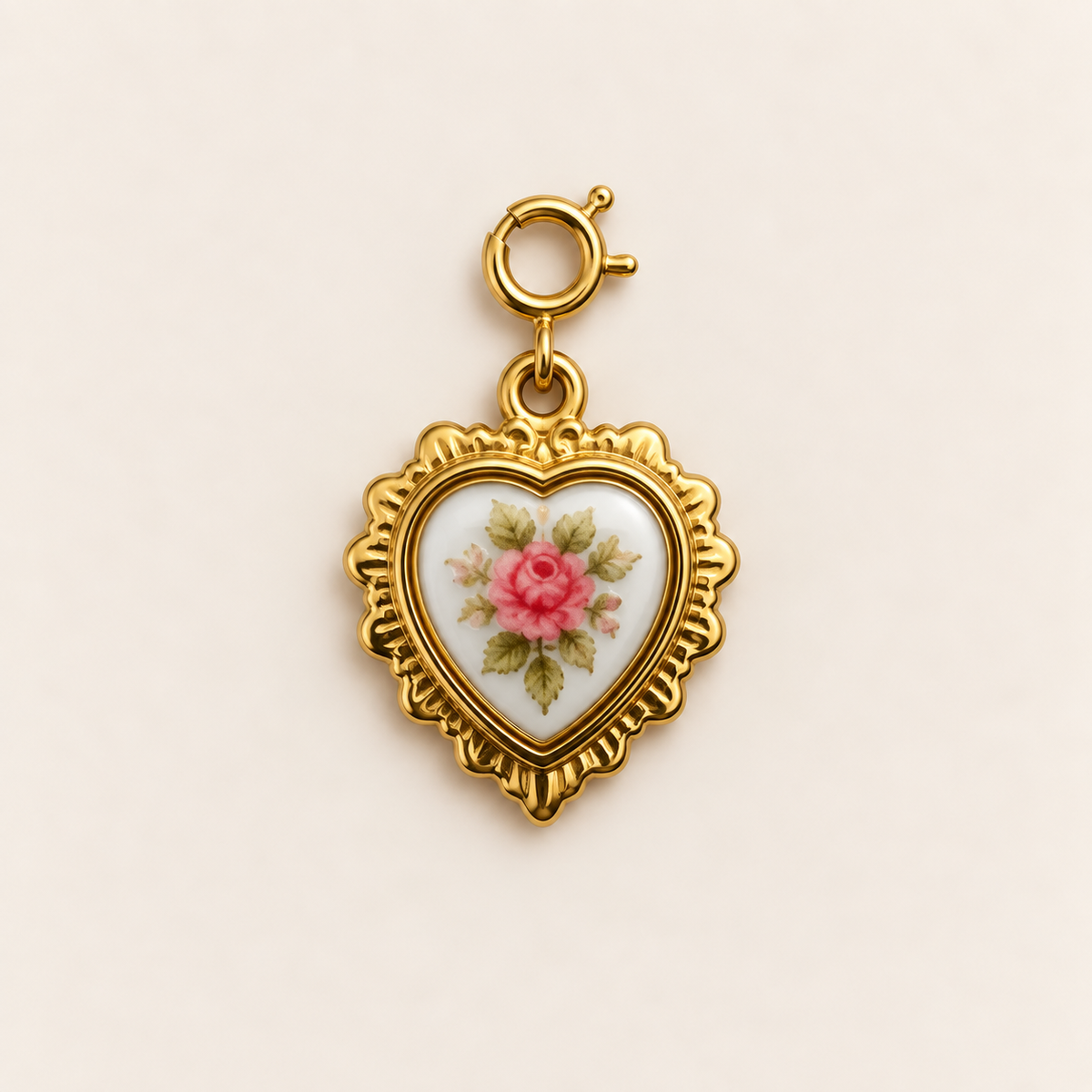 Vintage Rose Heart Charm